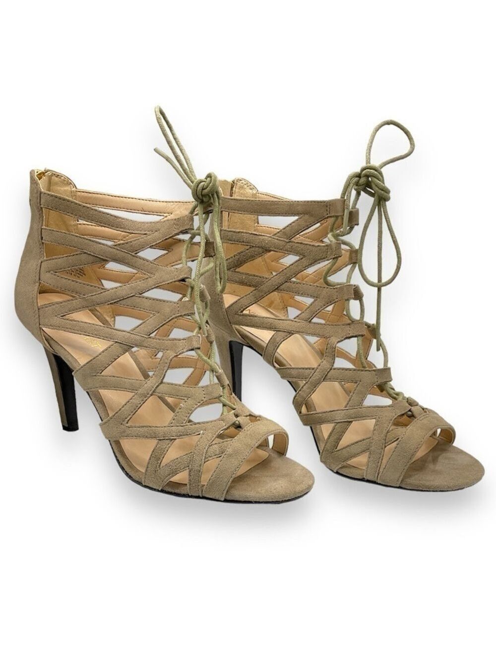 Nine West Taupe Suede Peep Toe Heels Size 9.5